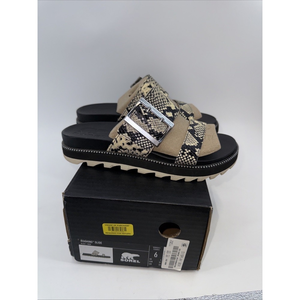 Sorel Women's 6 Roaming Slide Black Snake Skin With‎ Box